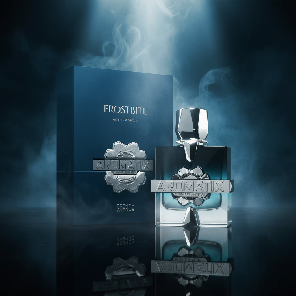 Aromatix Frostbite perfume bottle and packaging on a white background